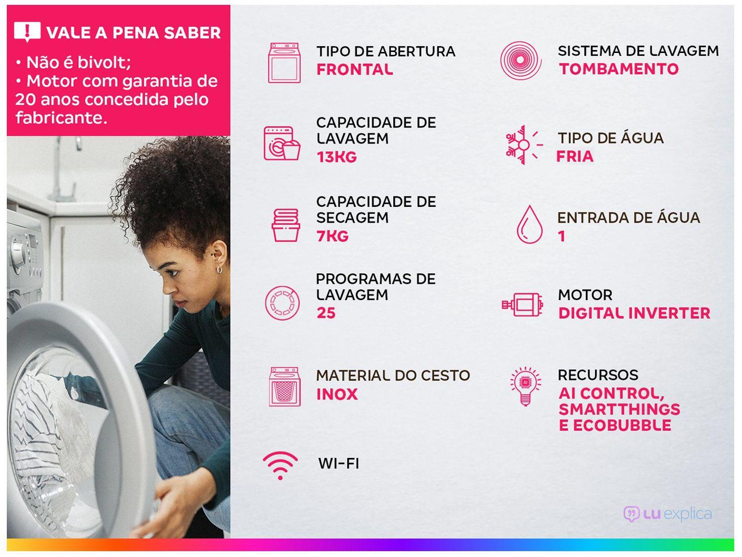 Lava e Seca Smart Samsung WD13T 13kg Digital Inverter 3 em 1 Água Fria