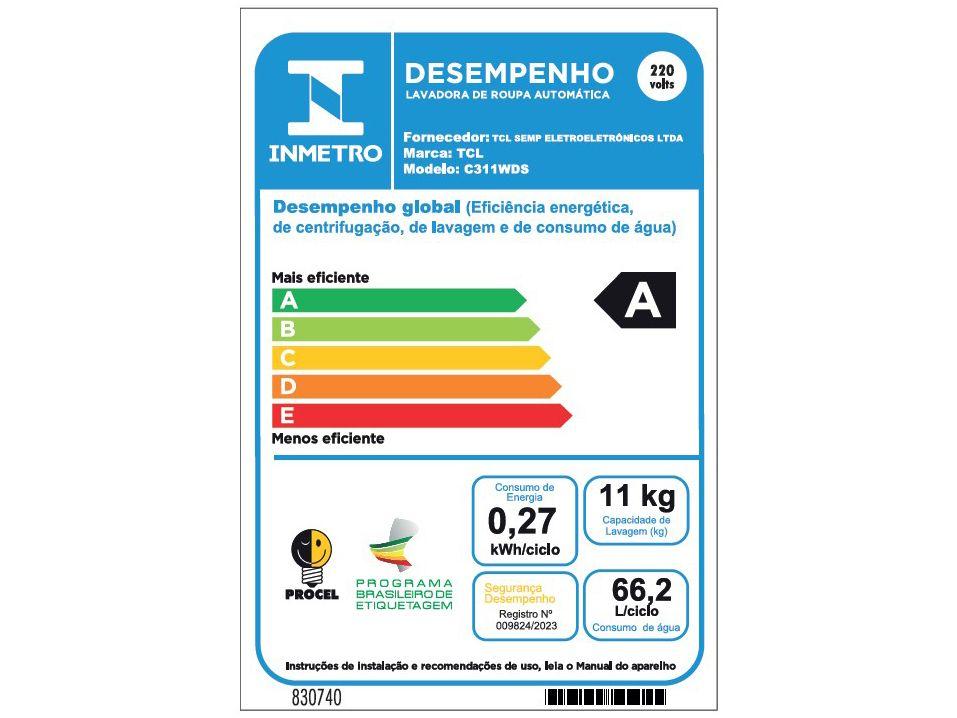 Lava e Seca TCL 11kg C311WDS1 Inverter