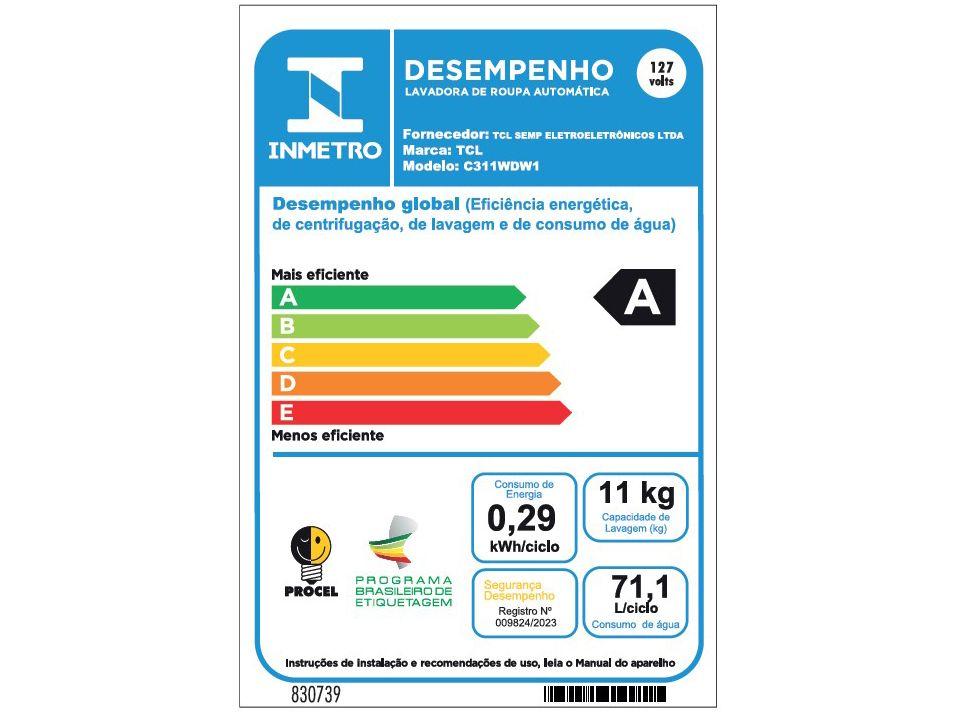 Lava e Seca TCL 11kg C311WDW Inverter
