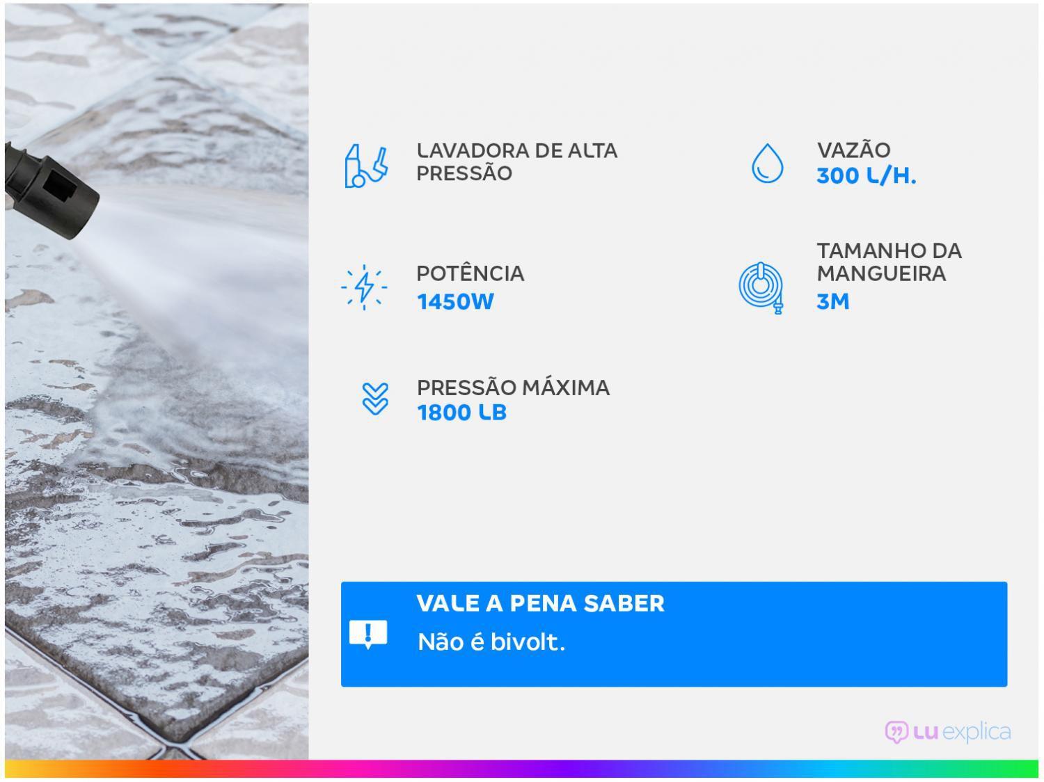 Lavadora de Alta Pressão Electrolux Powerwash Eco - EWS30 1800 Libras 1450W Mangueira 3m