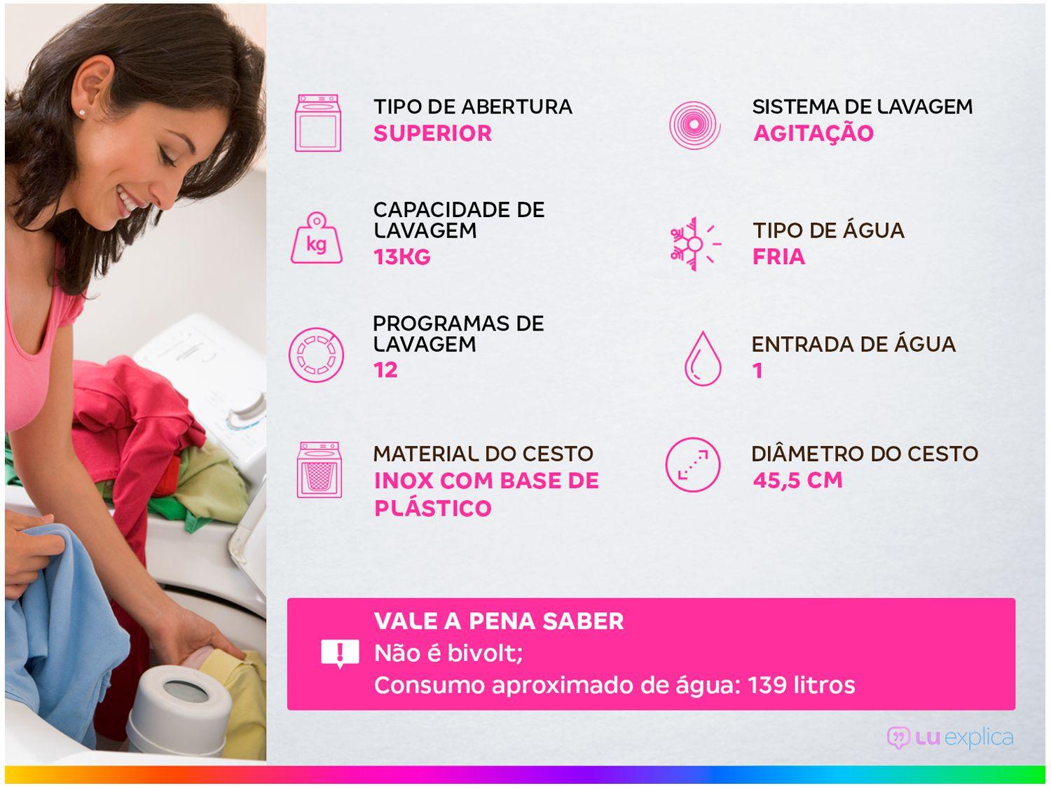 Lavadora de Roupas Brastemp 13kg Cesto Inox