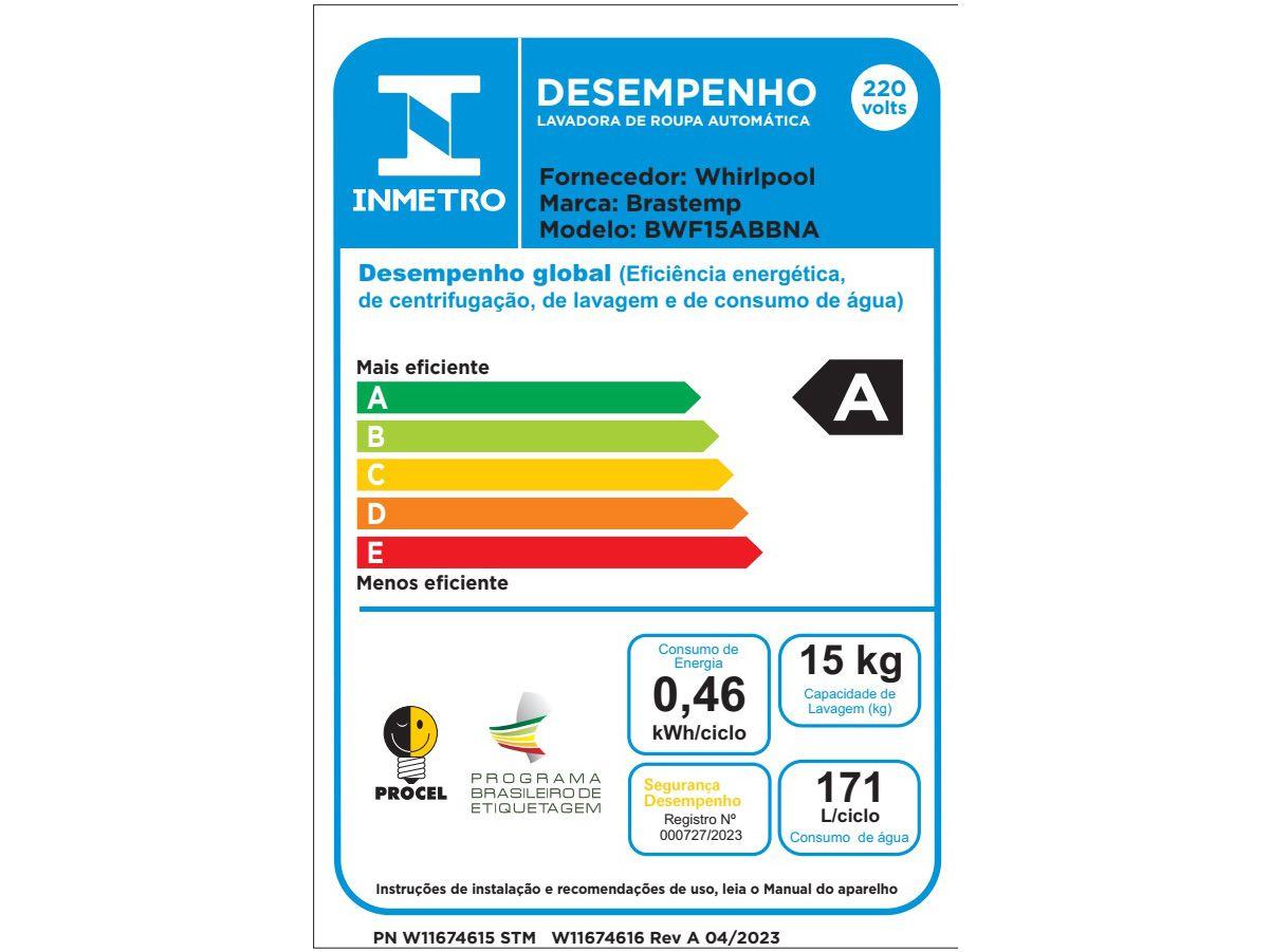 Lavadora de Roupas Brastemp 15kg Cesto Inox