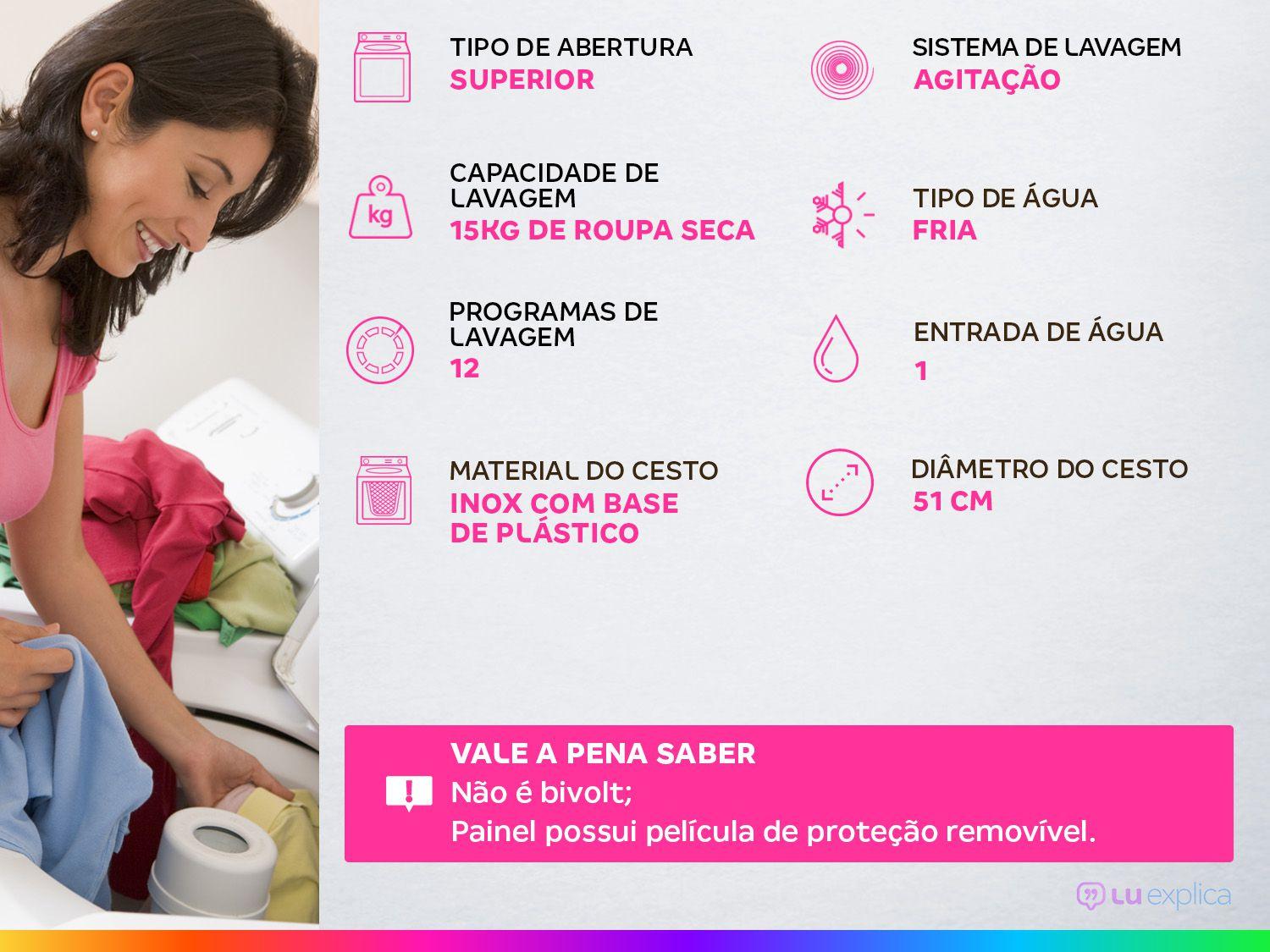 Lavadora de Roupas Brastemp 15kg Cesto Inox