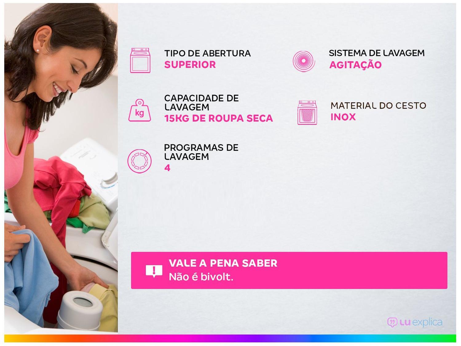 Lavadora de Roupas Brastemp 15kg Cesto Inox 4 Programas de Lavagem Cinza BWT15A9