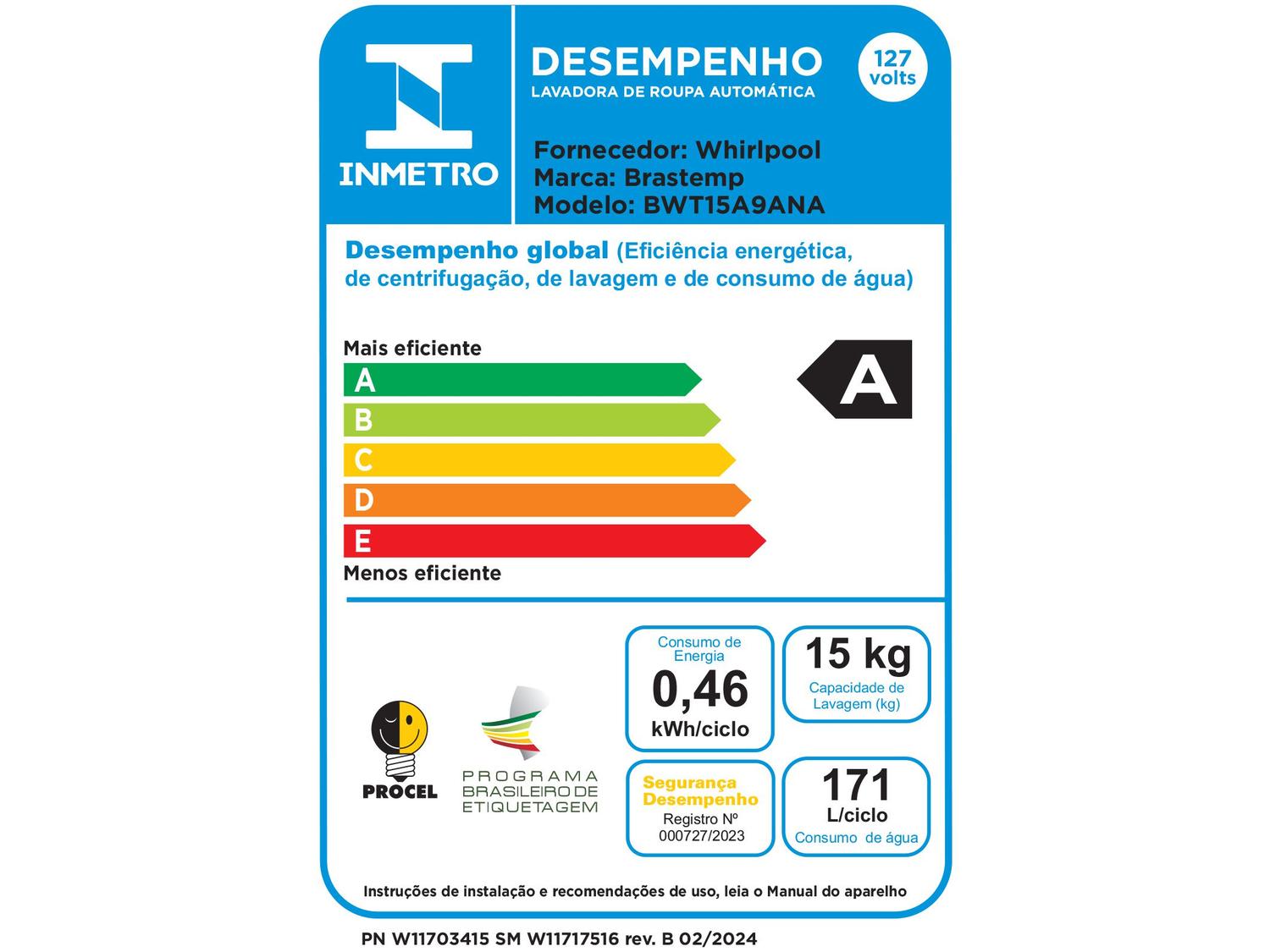 Lavadora de Roupas Brastemp 15kg Cesto Inox 4 Programas de Lavagem Cinza BWT15A9