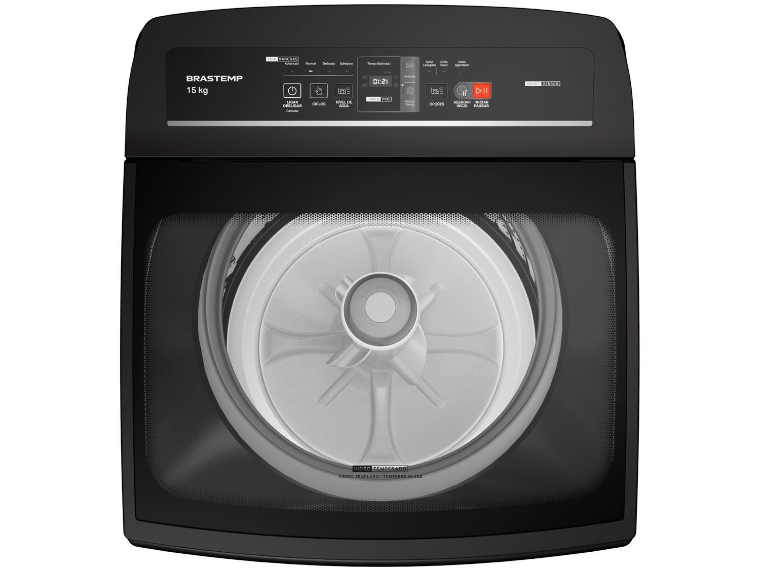 Lavadora de Roupas Brastemp 15kg Cesto Inox 4 Programas de Lavagem Cinza BWT15A9