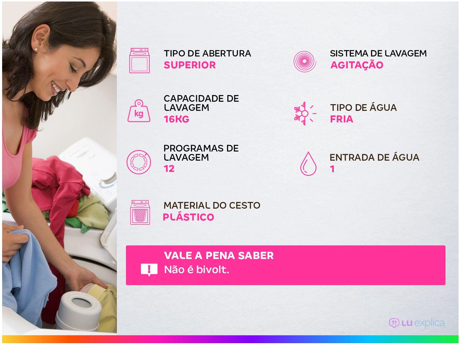 Lavadora de Roupas Brastemp 16kg 12 Programas de Lavagem Titânio BWD16