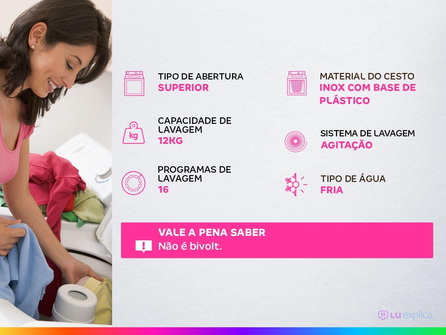 Lavadora de Roupas Consul 12kg 16 Programas de Lavagem Branca CWH12