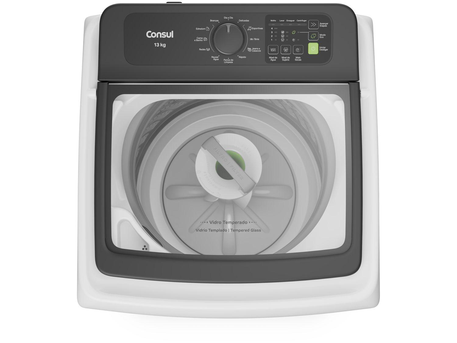 Lavadora de Roupas Consul 13kg Cesto Inox 12 Programas de Lavagem Branca CWN13AB