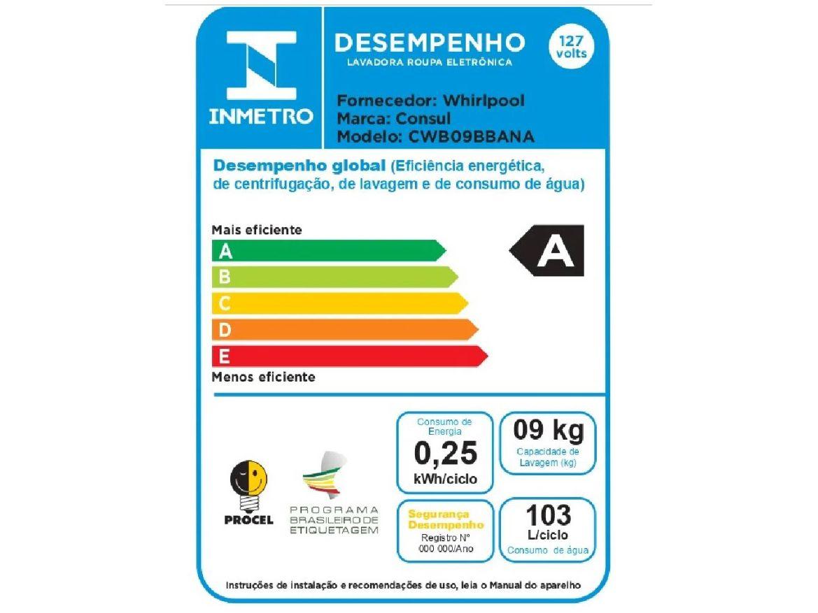 Lavadora de Roupas Consul 9kg 16 Programas de Lavagem Branca CWB09