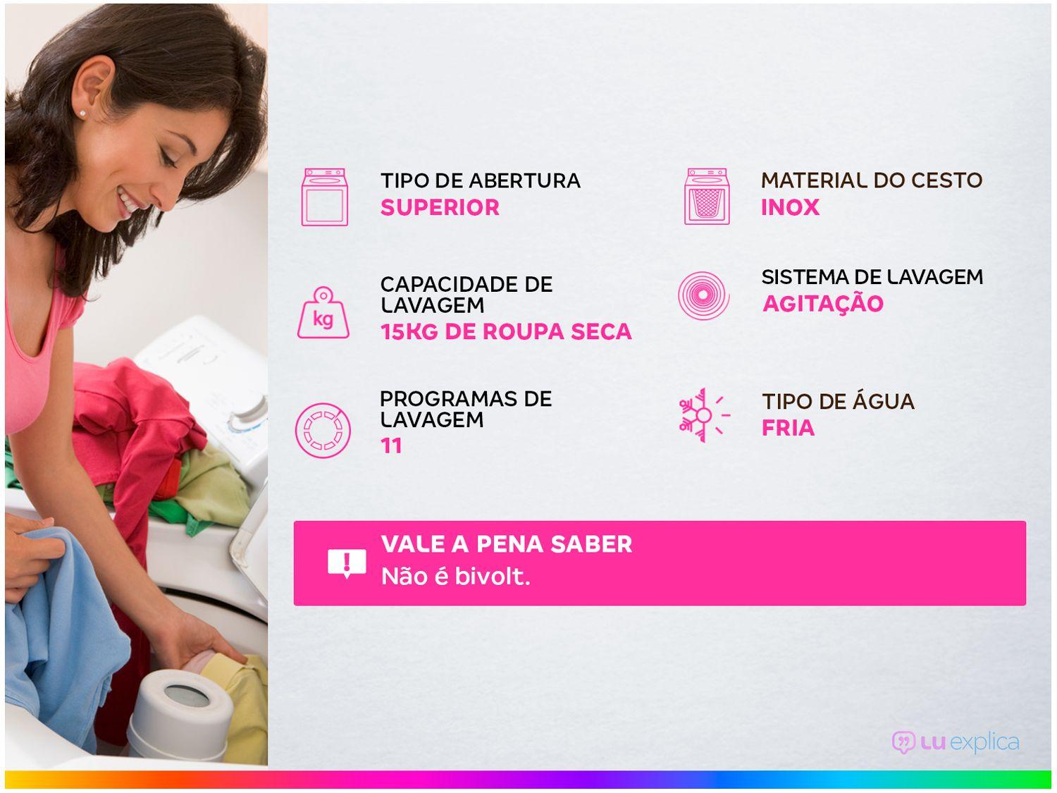 Lavadora de Roupas Electrolux 15kg Cesto Inox 11 Programas de Lavagem Branco Premium Care LEC15