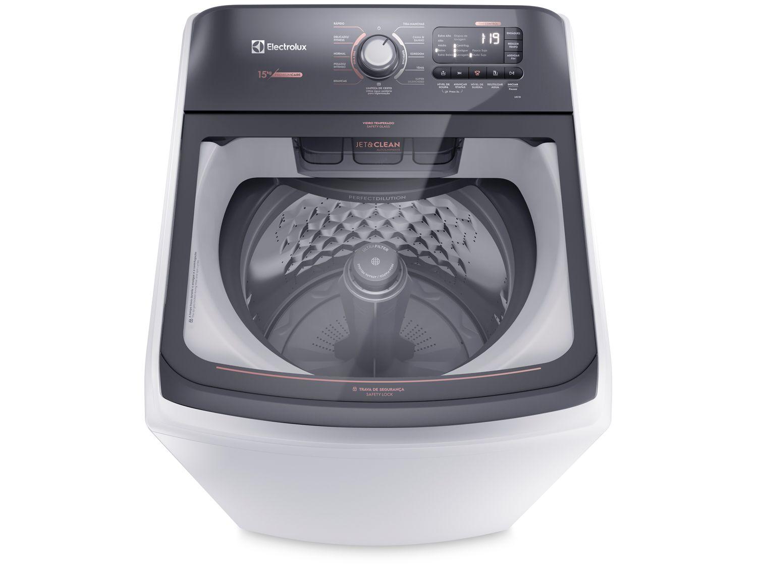 Lavadora de Roupas Electrolux 15kg Cesto Inox 11 Programas de Lavagem Branco Premium Care LEC15
