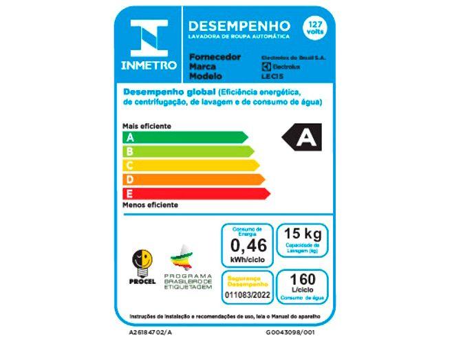 Lavadora de Roupas Electrolux 15kg Cesto Inox 11 Programas de Lavagem Branco Premium Care LEC15