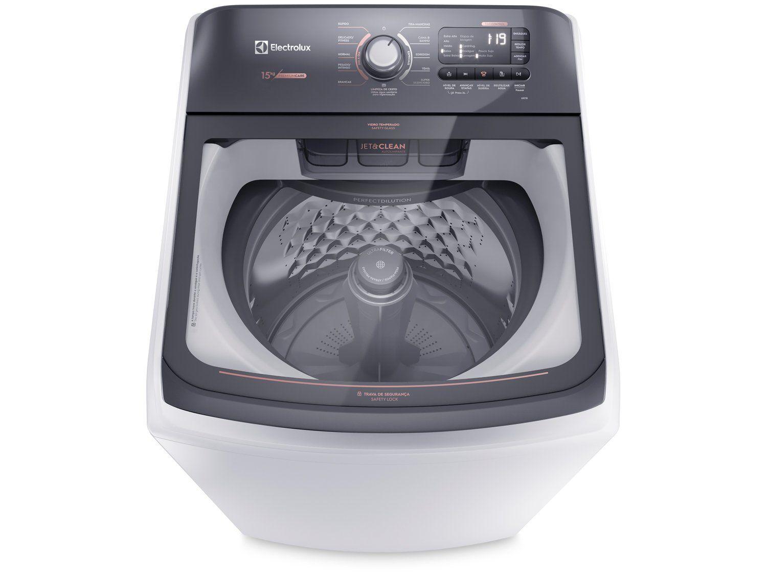 Lavadora de Roupas Electrolux 15kg Cesto Inox 11 Programas de Lavagem Branco Premium Care LEC15