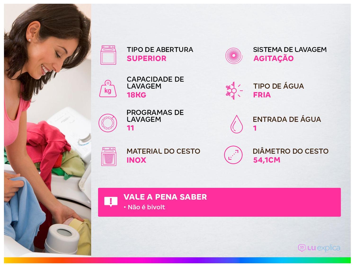 Lavadora de Roupas Electrolux 18kg Preta Cesto Inox 11 Programas de Lavagem LEB18