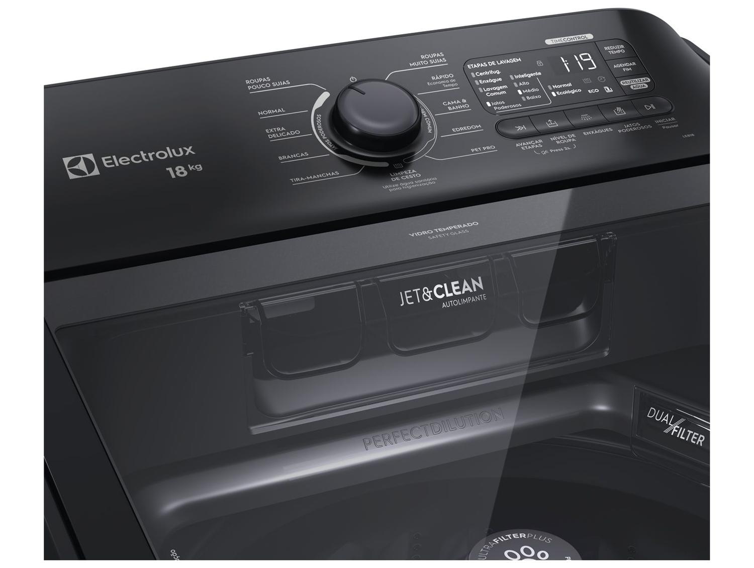 Lavadora de Roupas Electrolux 18kg Preta Cesto Inox 11 Programas de Lavagem LEB18