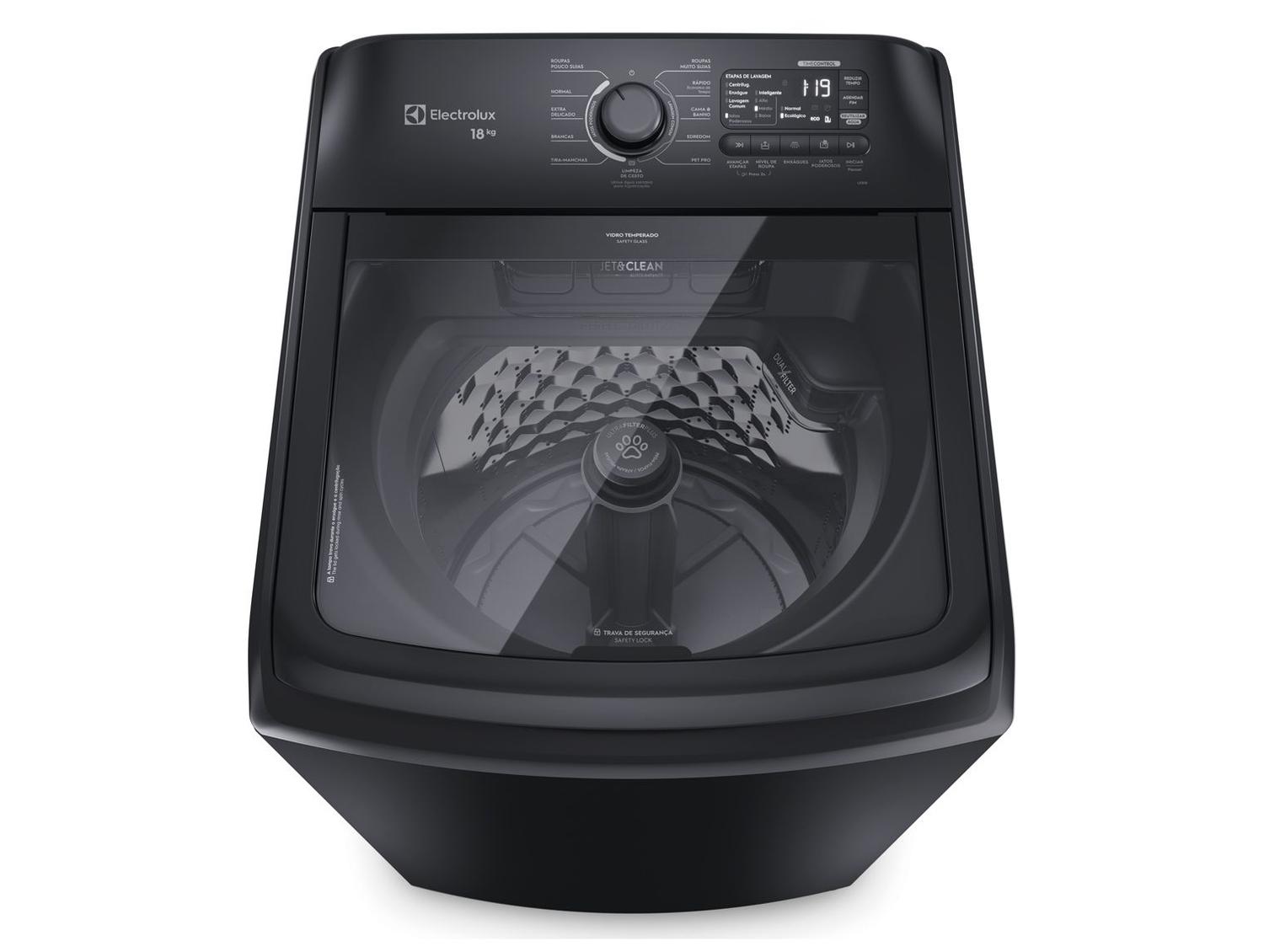 Lavadora de Roupas Electrolux 18kg Preta Cesto Inox 11 Programas de Lavagem LEB18