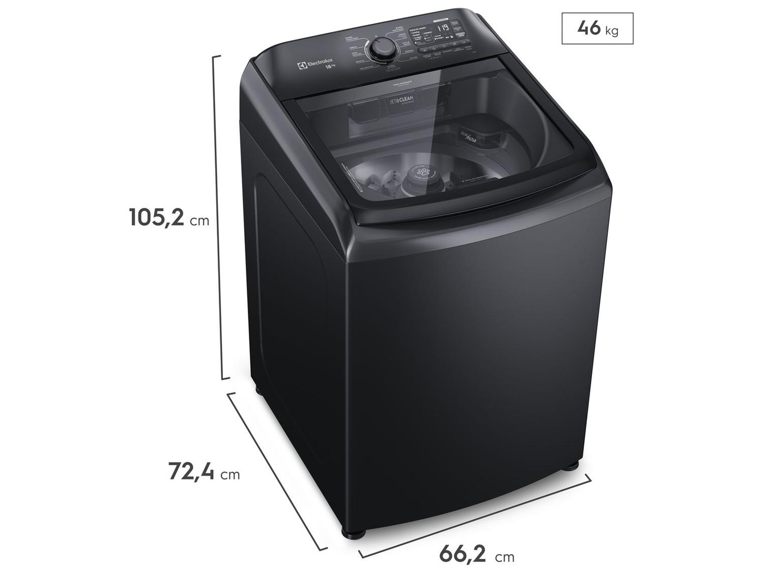 Lavadora de Roupas Electrolux 18kg Preta Cesto Inox 11 Programas de Lavagem LEB18
