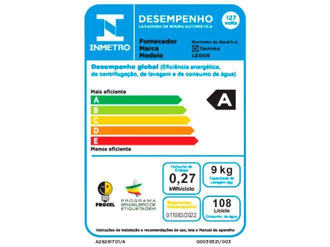 Lavadora de Roupas Electrolux 9kg 10 Programas de Lavagem Branco Efficient Care LED09