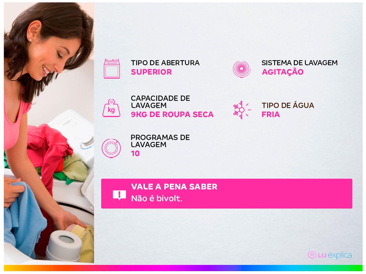 Lavadora de Roupas Electrolux 9kg 10 Programas de Lavagem Branco Efficient Care LED09