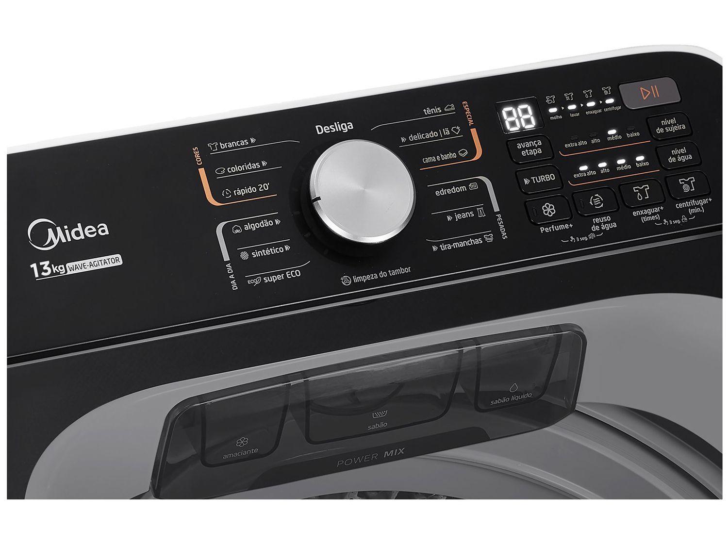 Lavadora de Roupas Midea 13kg Cesto Inox 13 Programas de Lavagem Branca Wave Agitator