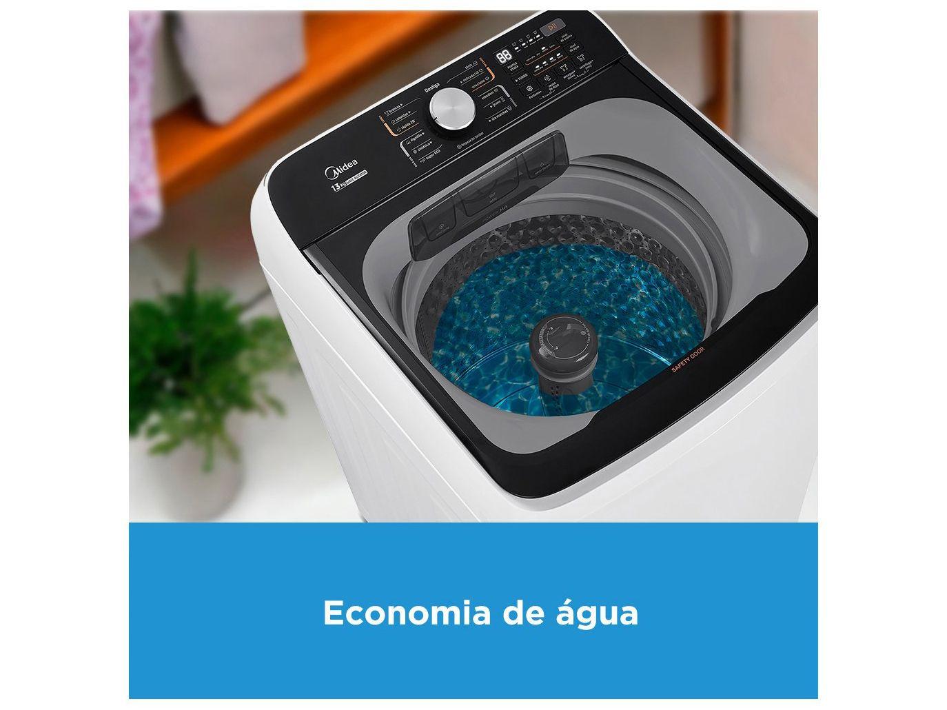 Lavadora de Roupas Midea 13kg Cesto Inox 13 Programas de Lavagem Branca Wave Agitator