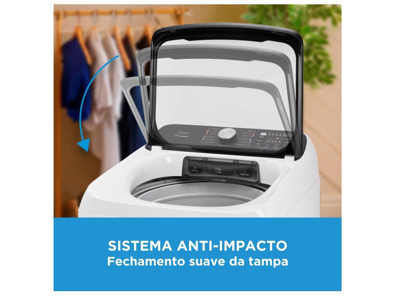 Lavadora de Roupas Midea 13kg Cesto Inox 13 Programas de Lavagem Branca Wave Agitator
