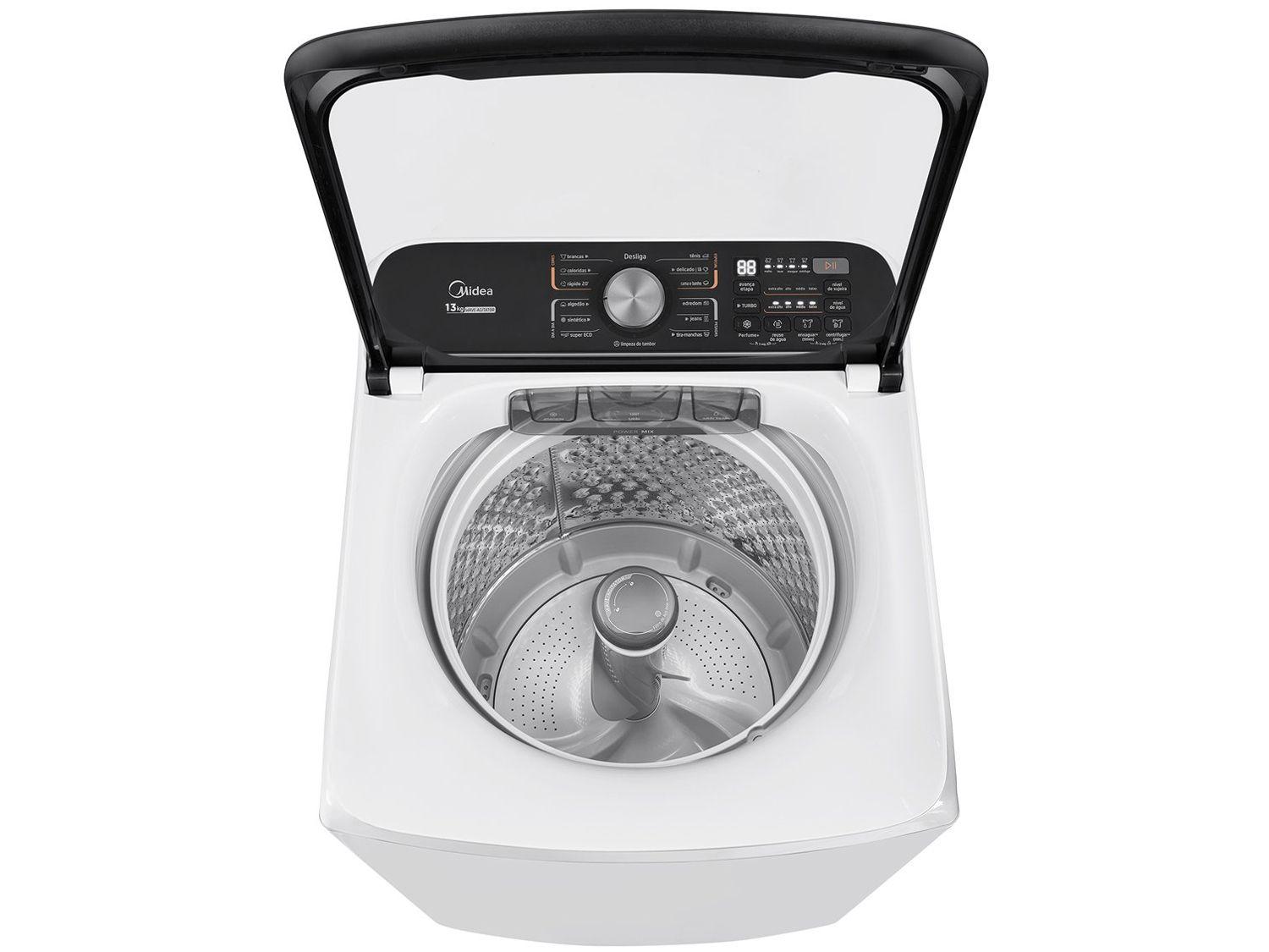 Lavadora de Roupas Midea 13kg Cesto Inox 13 Programas de Lavagem Branca Wave Agitator