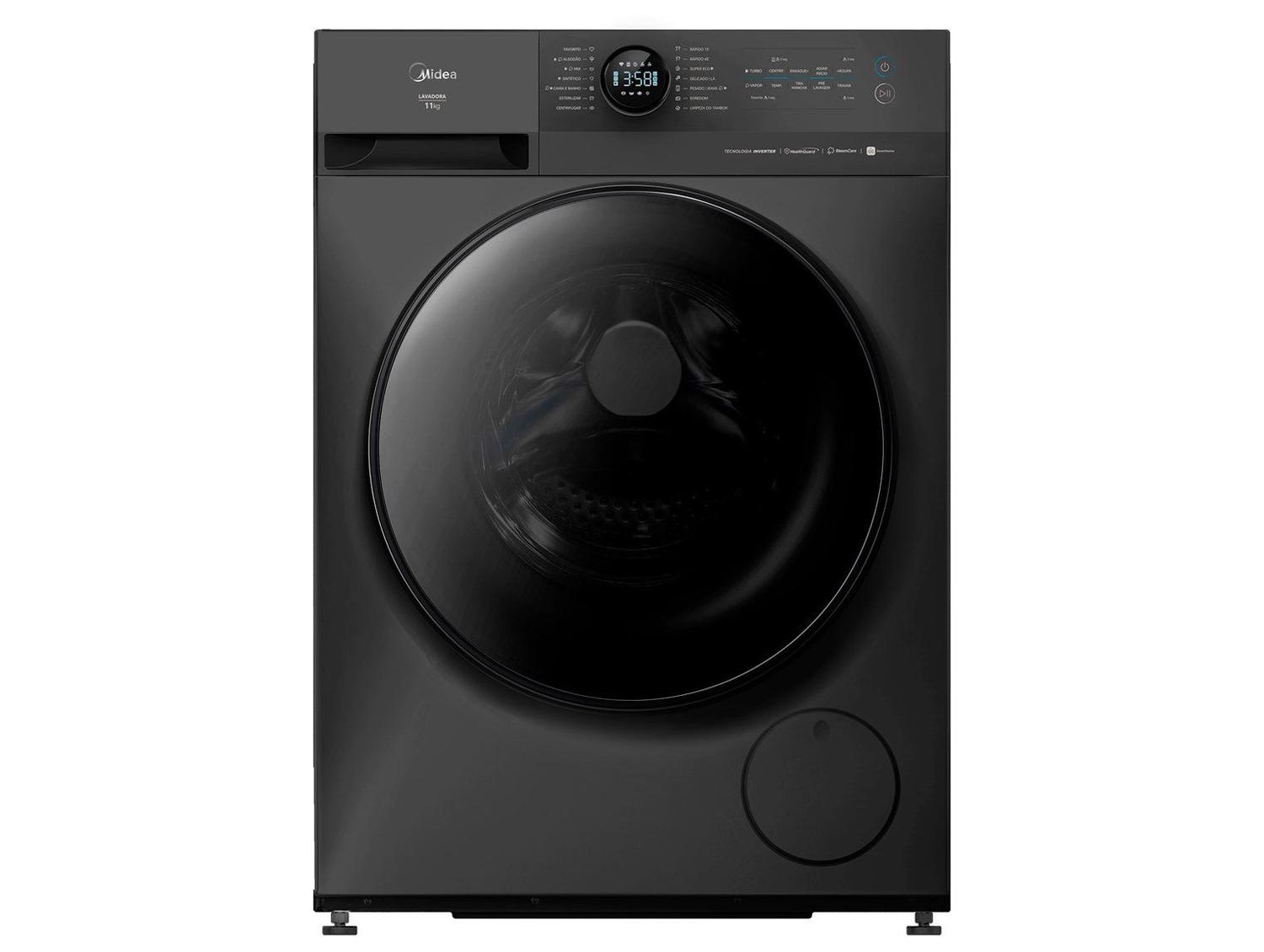 Lavadora de Roupas Midea Slim 11kg HealthGuard Smart Inverter Água Fria e Quente Titanium MF201W110WBGK02