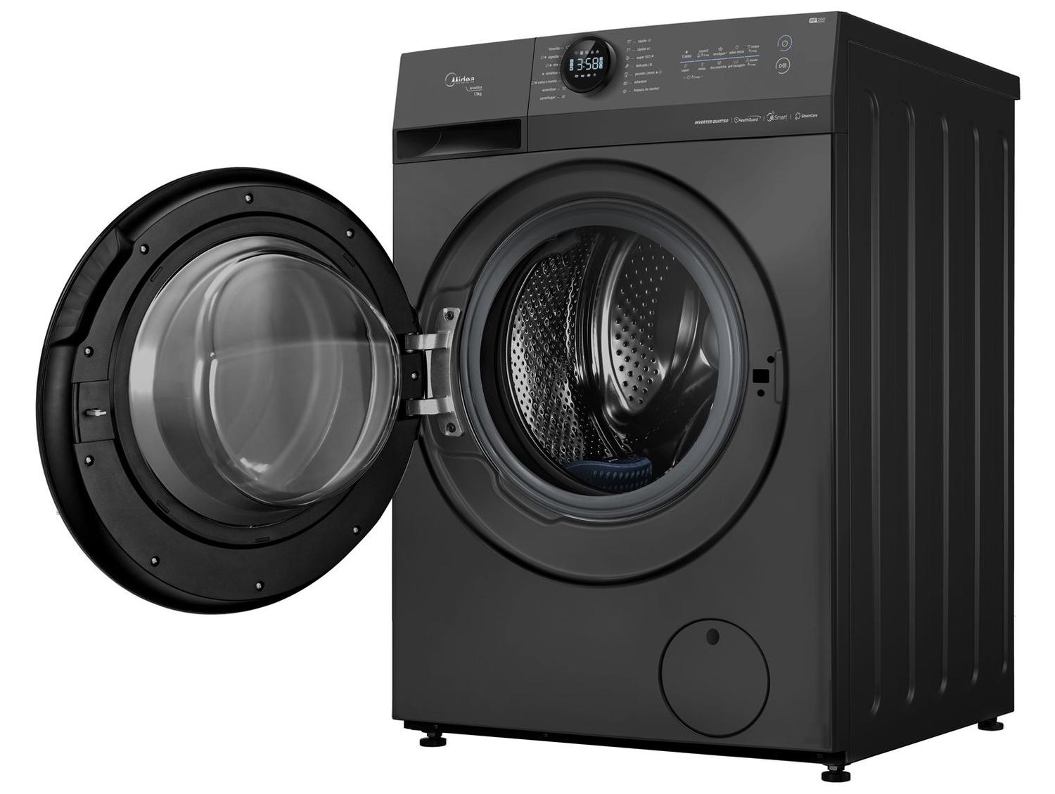 Lavadora de Roupas Midea Slim 13kg HealthGuard Smart Inverter Água Fria e Quente Titanium MF200W130WB/GK-01
