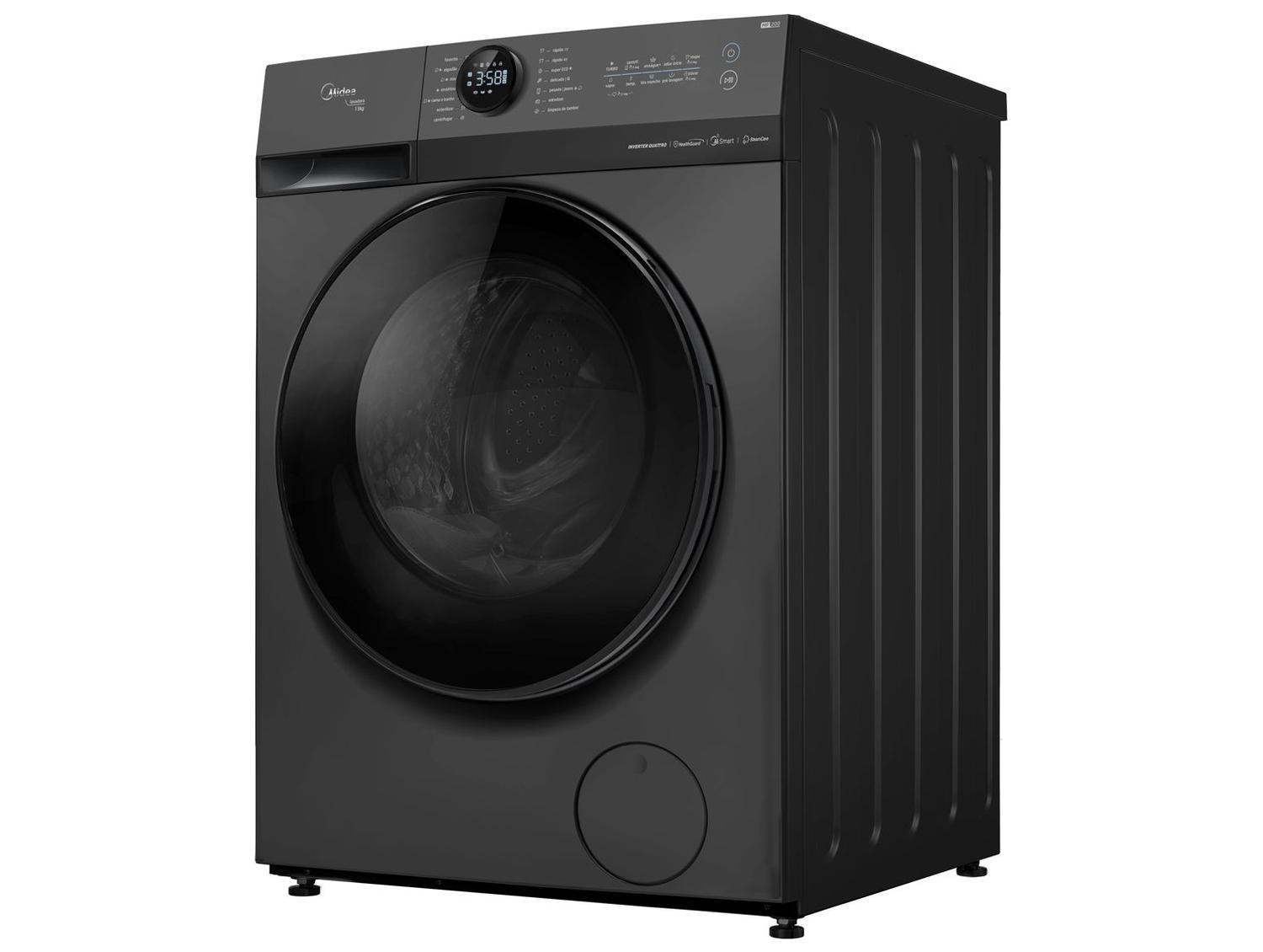 Lavadora de Roupas Midea Slim 13kg HealthGuard Smart Inverter Água Fria e Quente Titanium MF200W130WB/GK-01