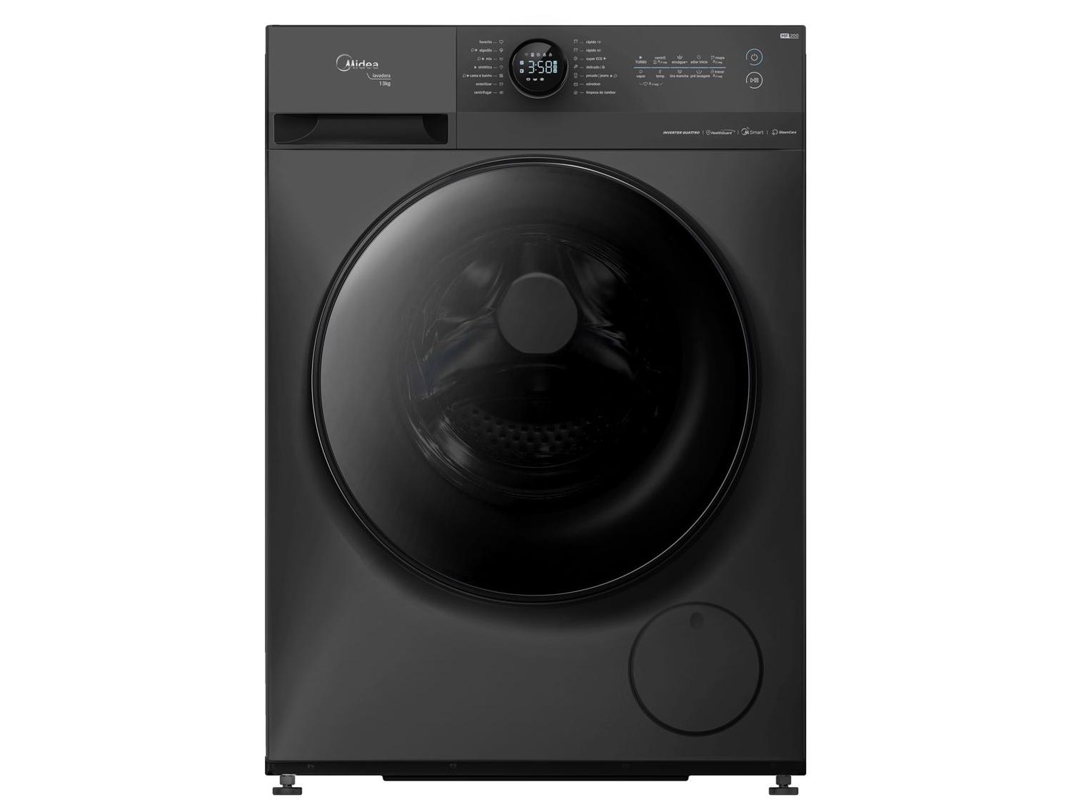 Lavadora de Roupas Midea Slim 13kg HealthGuard Smart Inverter Água Fria e Quente Titanium MF200W130WB/GK-02