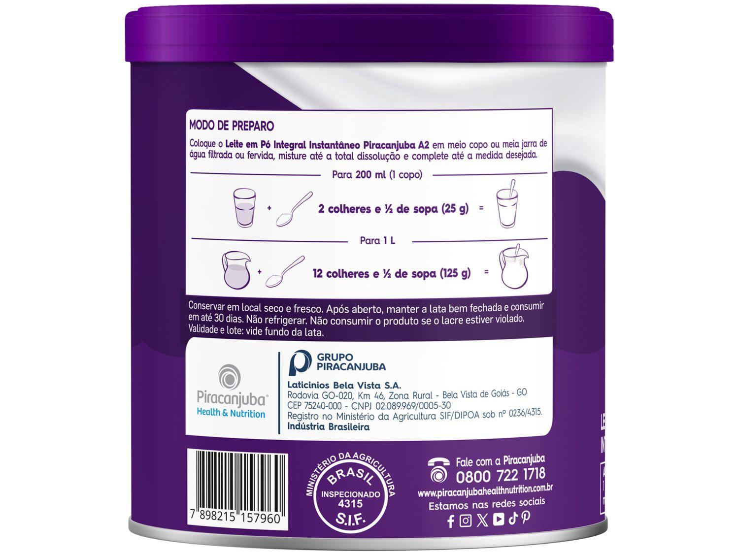 Leite de Vaca em Pó Integral Piracanjuba A2 Lata 700g