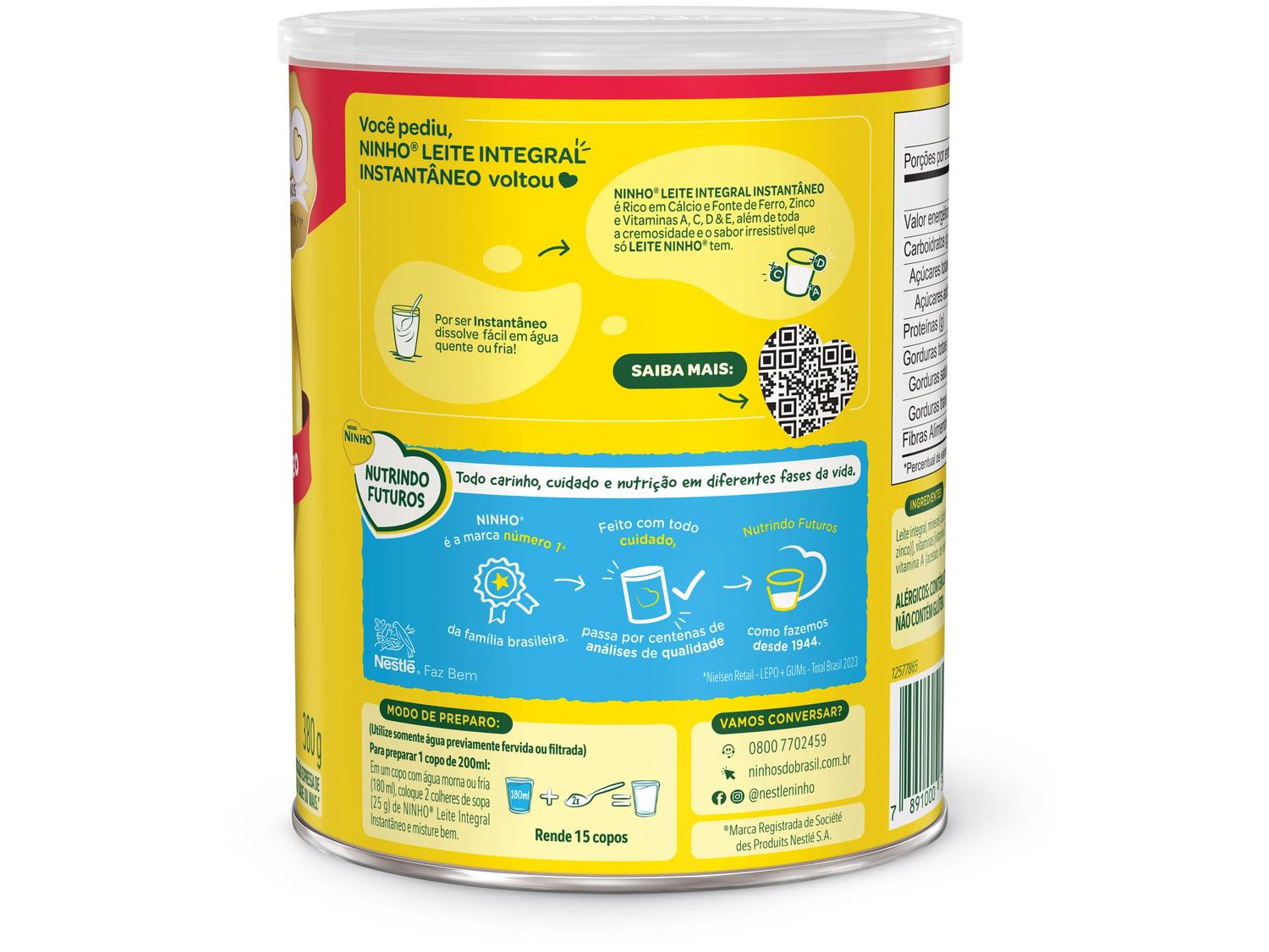 Leite em Pó Integral Instantâneo Nestlé Ninho Lata 380g