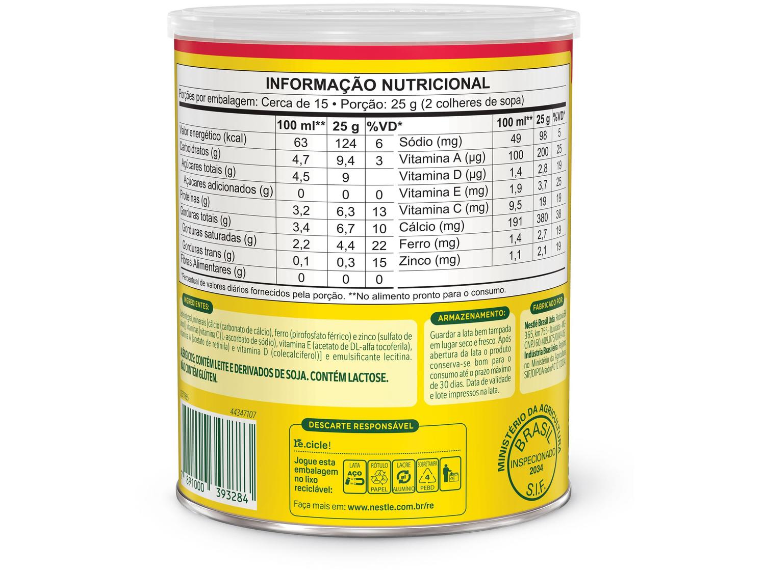 Leite em Pó Integral Instantâneo Nestlé Ninho Lata 380g