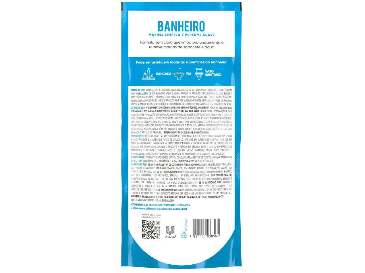 Limpador Líquido de Banheiro Especialista Cif Sem Cloro Refil 450ml