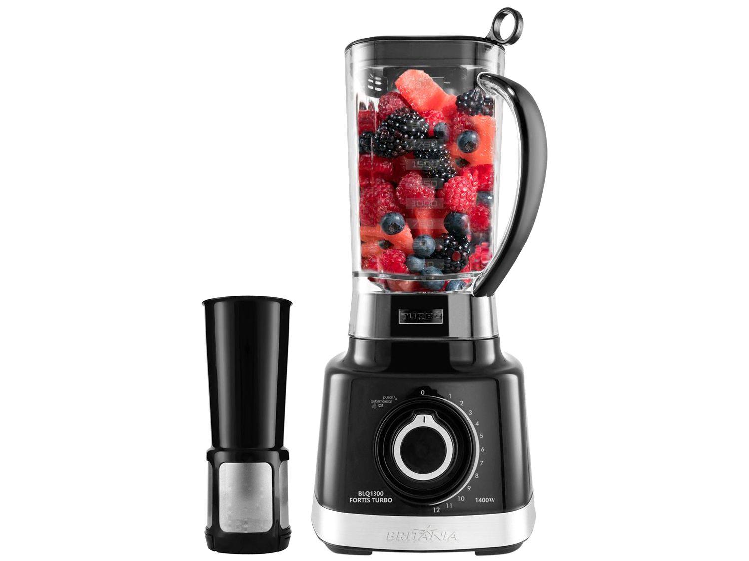 Liquidificador Britânia Fortis Turbo BLQ1300P Preto com Filtro 12 Velocidades + Pulsar 1400W
