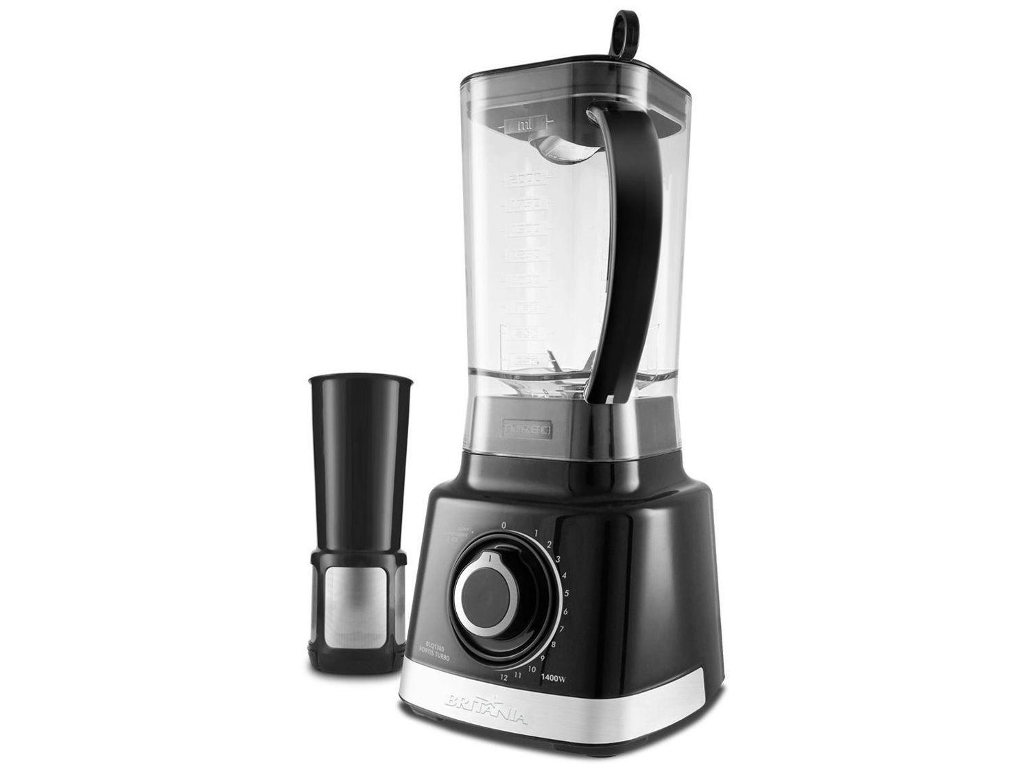Liquidificador Britânia Fortis Turbo BLQ1300P Preto com Filtro 12 Velocidades + Pulsar 1400W
