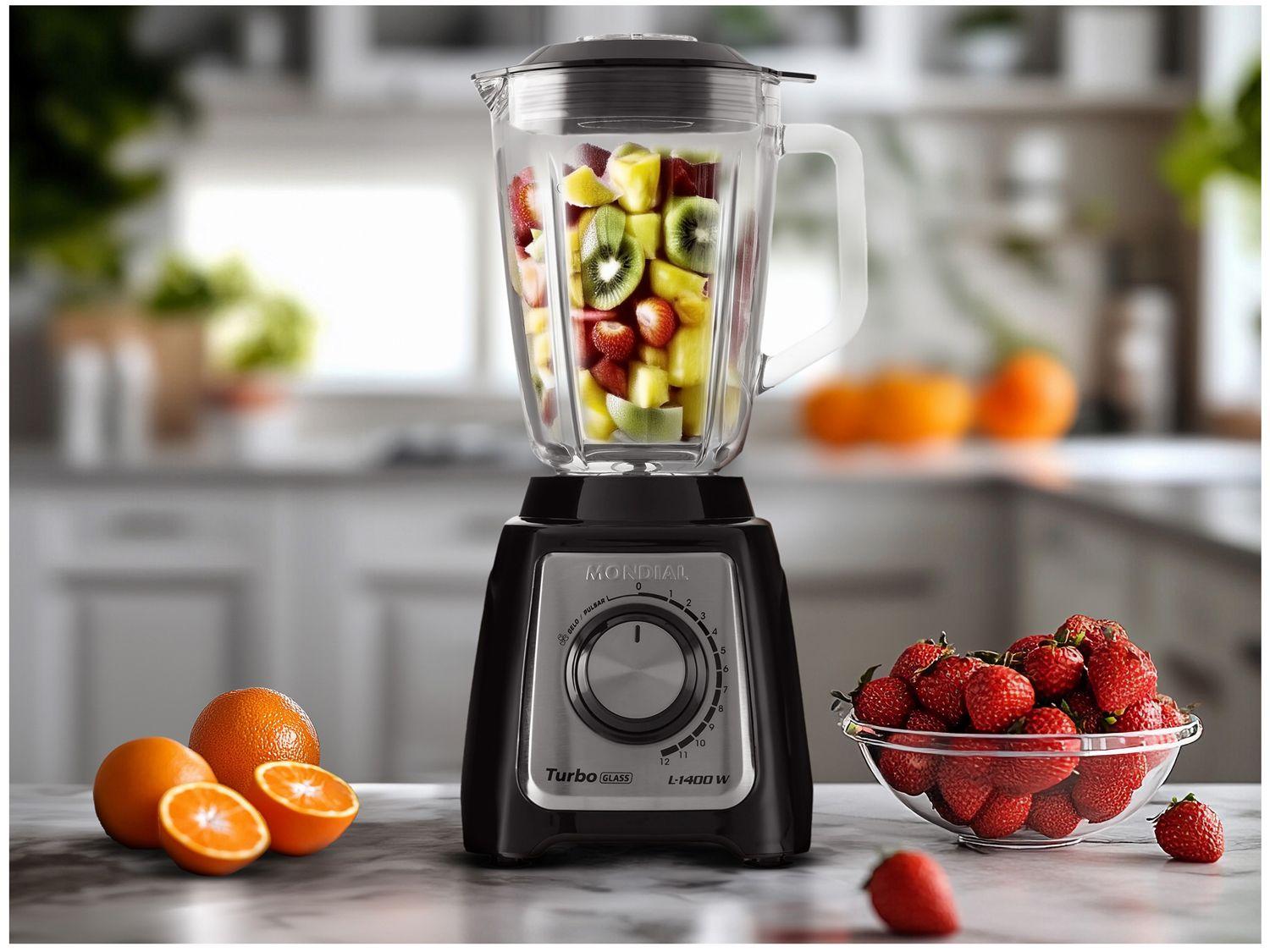 Liquidificador Mondial Turbo Glass L-1400 GI Copo de Vidro 12 Velocidades 1400W  Preto/Inox