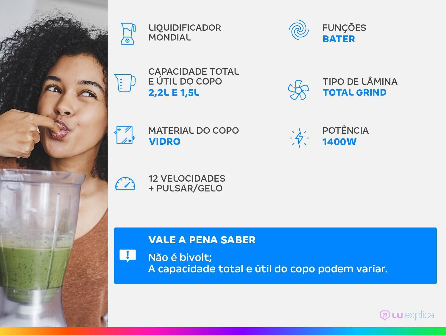 Liquidificador Mondial Turbo Glass L-1400 GI