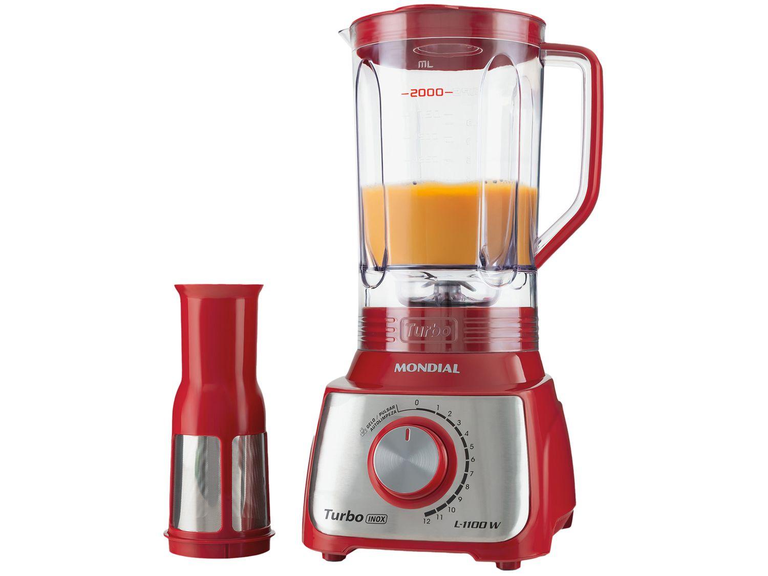 Liquidificador Mondial Turbo Inox L-1100 RI Vermelho com Filtro 12 Velocidades 1100W