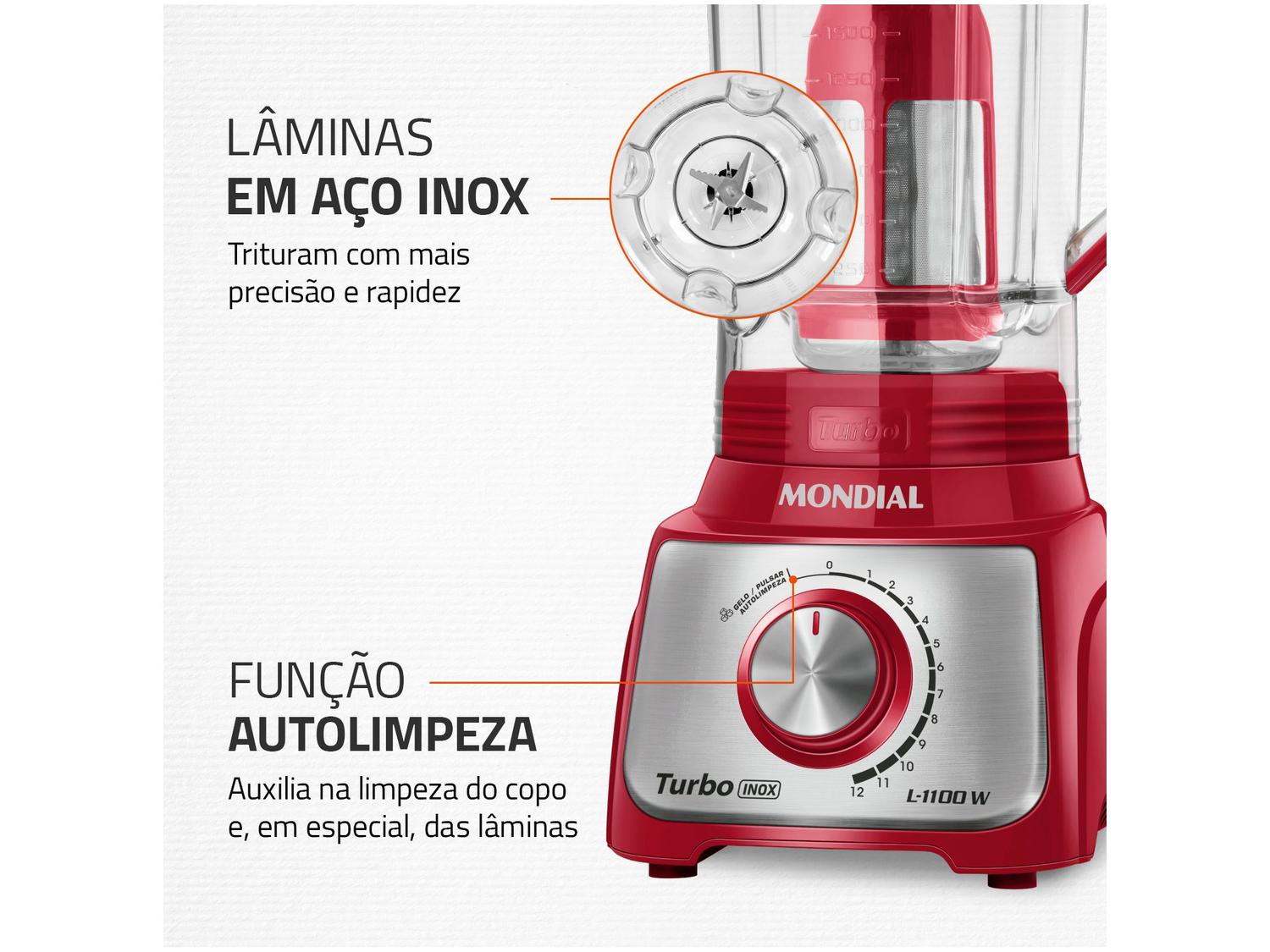 Liquidificador Mondial Turbo Inox L-1100 RI Vermelho com Filtro 12 Velocidades 1100W