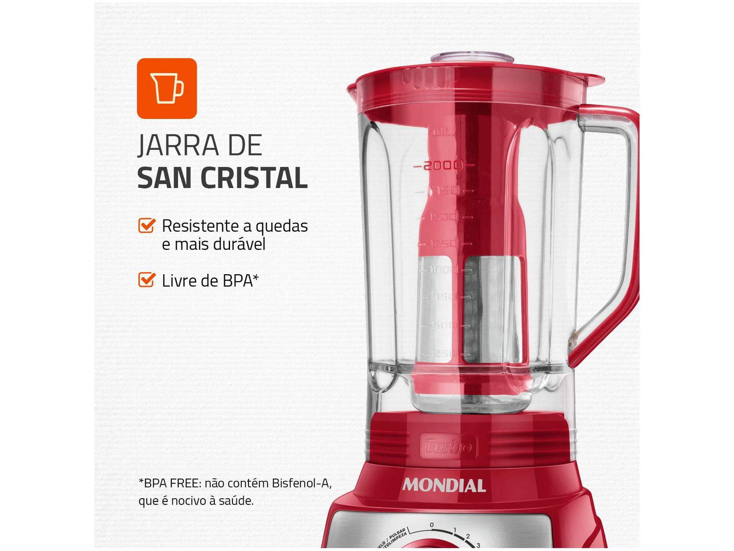 Liquidificador Mondial Turbo Inox L-1100 RI Vermelho com Filtro 12 Velocidades 1100W