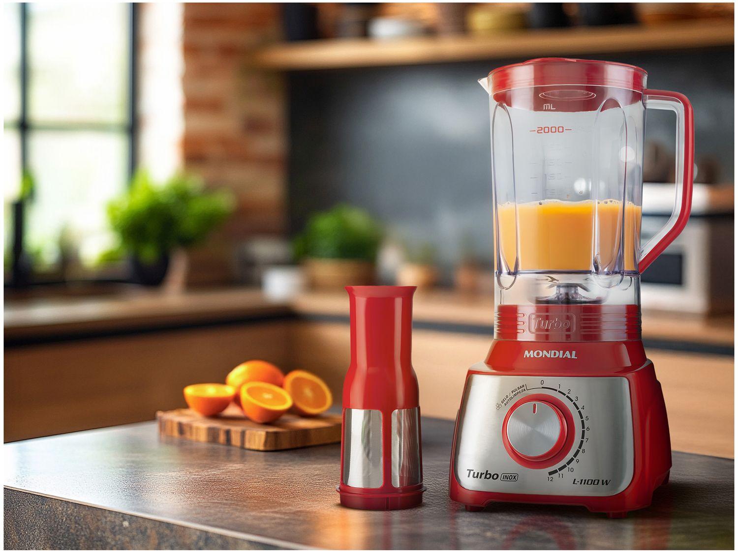 Liquidificador Mondial Turbo Inox L-1100 RI Vermelho com Filtro 12 Velocidades 1100W