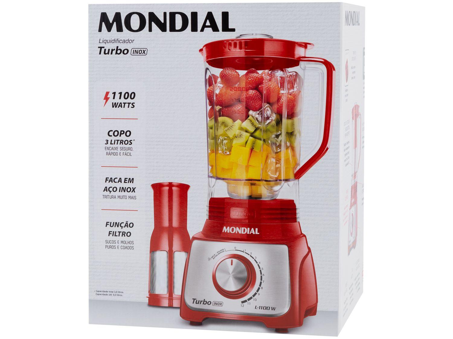 Liquidificador Mondial Turbo Inox L-1100 RI Vermelho com Filtro 12 Velocidades 1100W