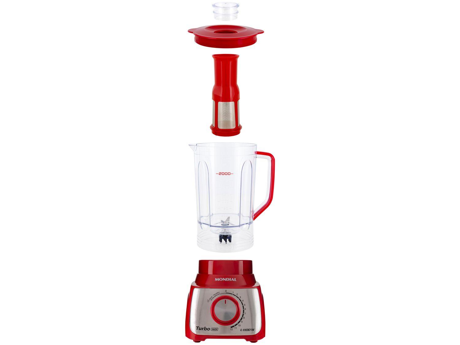 Liquidificador Mondial Turbo Inox L-1100 RI Vermelho com Filtro 12 Velocidades 1100W