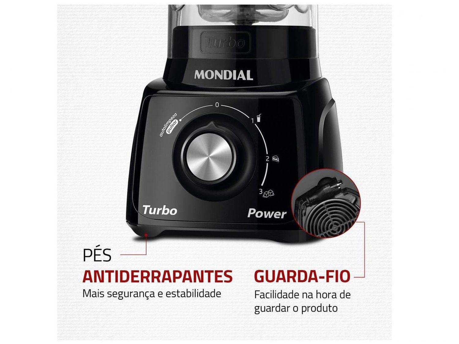 Liquidificador Mondial Turbo Power L-99 FB Preto com Filtro 3 Velocidades 550W