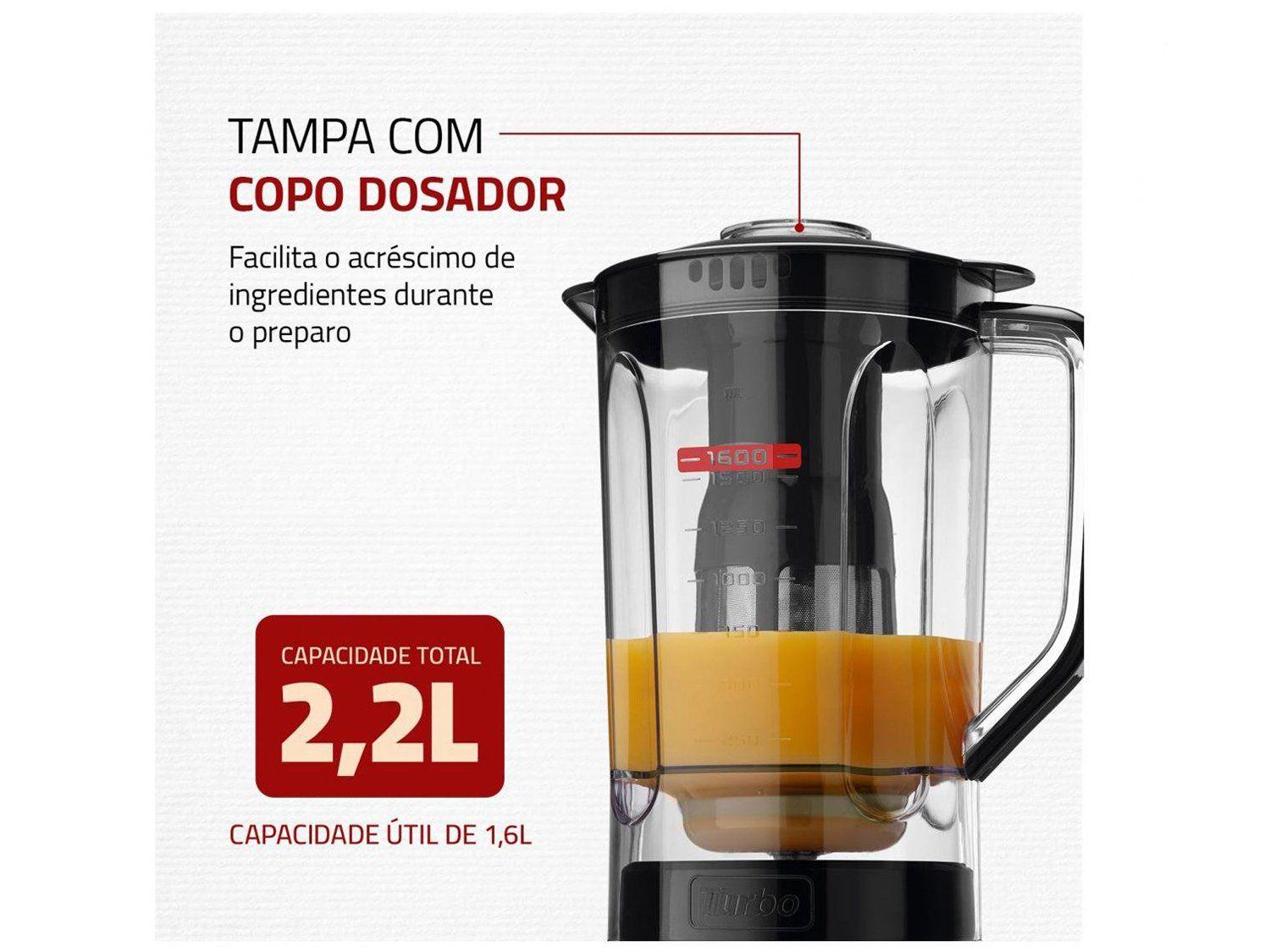 Liquidificador Mondial Turbo Power L-99 FB Preto com Filtro 3 Velocidades 550W