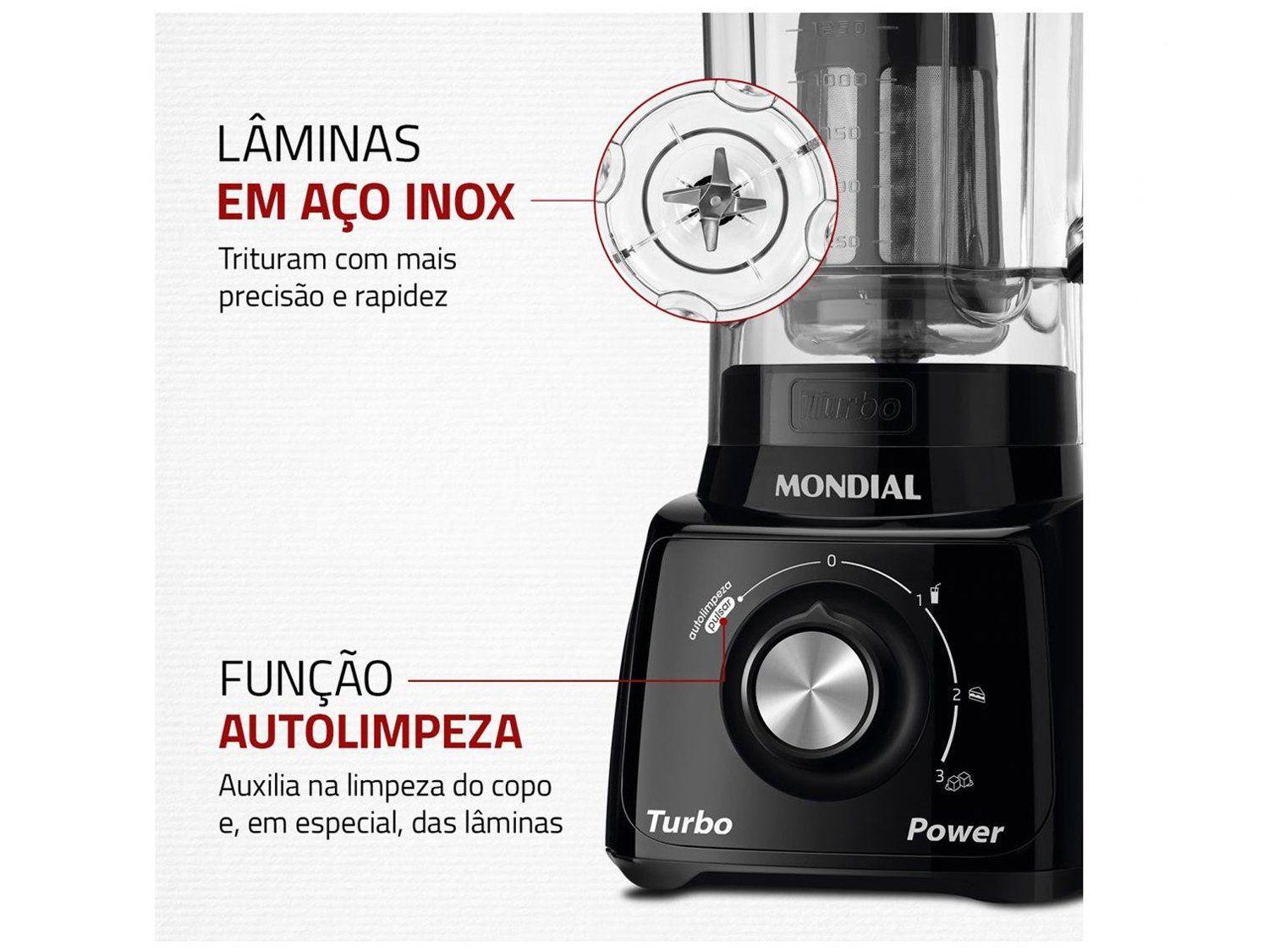 Liquidificador Mondial Turbo Power L-99 FB Preto com Filtro 3 Velocidades 550W