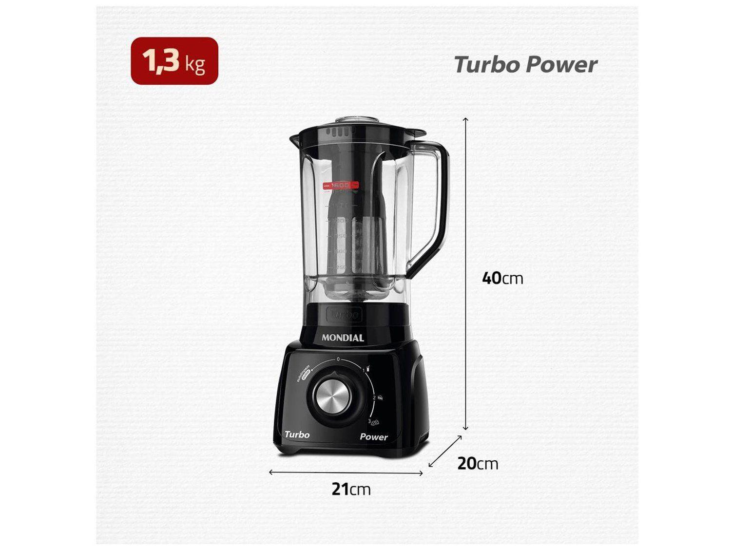 Liquidificador Mondial Turbo Power L-99 FB Preto com Filtro 3 Velocidades 550W